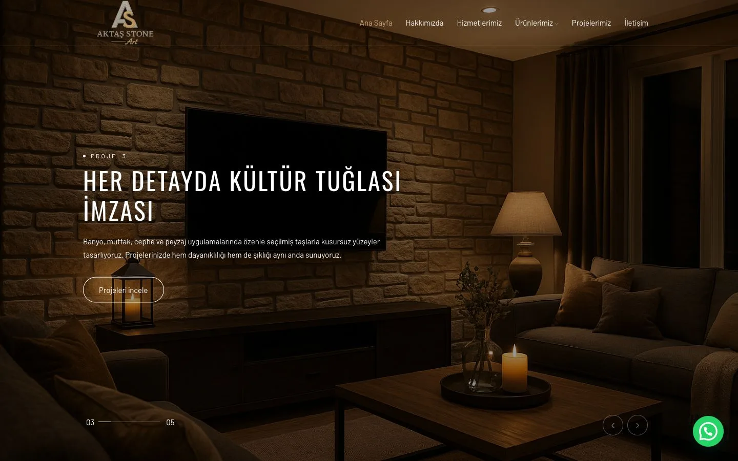 Aktaş Stone Art web sitesi ana ekranı