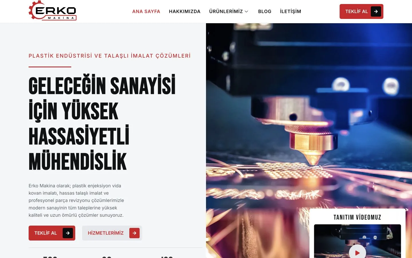 Erko Makina web sitesi ana ekranı