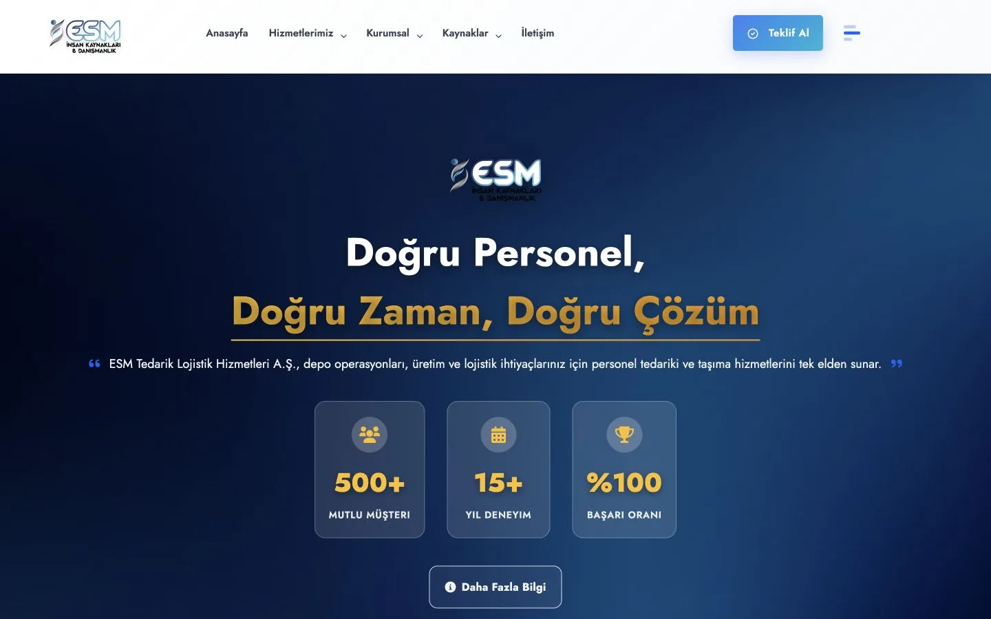 ESM Grup web sitesi ana ekranı
