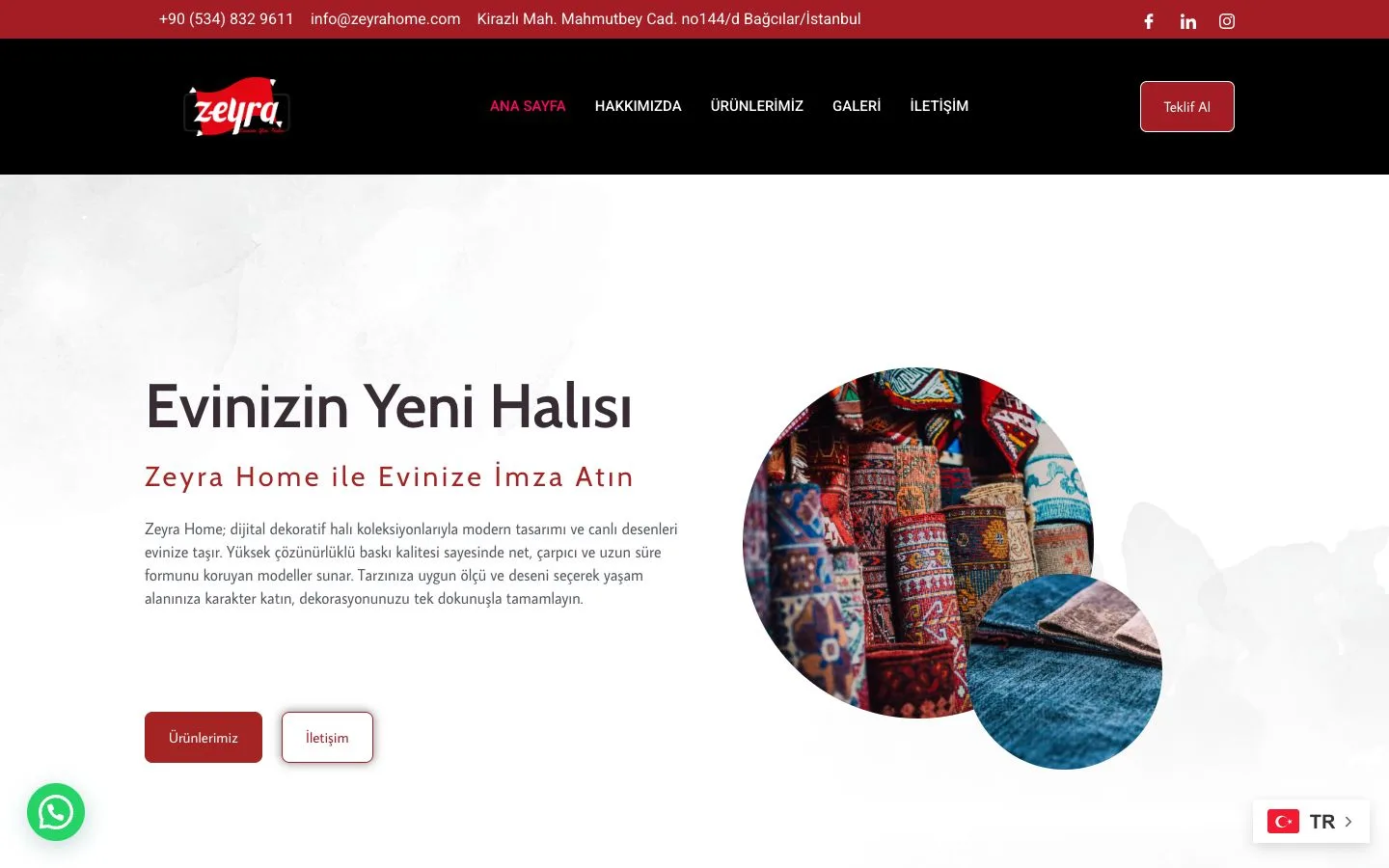 Zeyra Home web sitesi ana ekranı